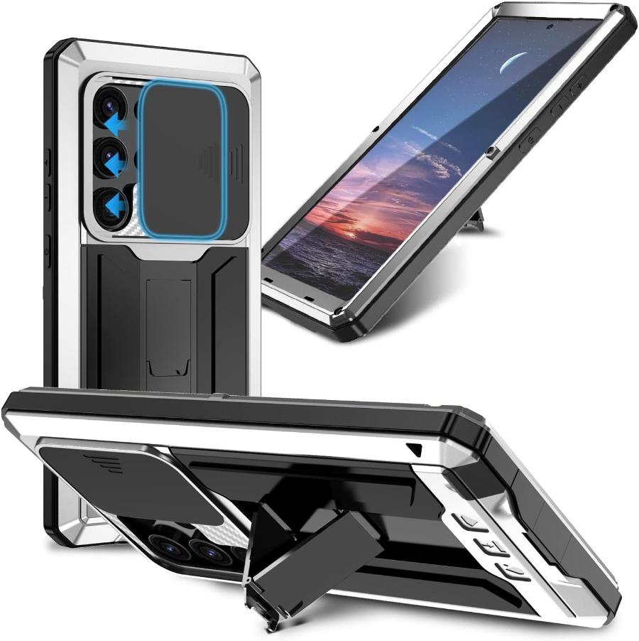 

Metal Stand Aluminum Case for Samsung S26 S25 Edge S24 S23 S22 Plus S21 Ultra Bumper Screen Protect Lens Slide Cover Shockproof aluminum&Case & Camera Protector&Galaxy S26 Ultra серебряный
