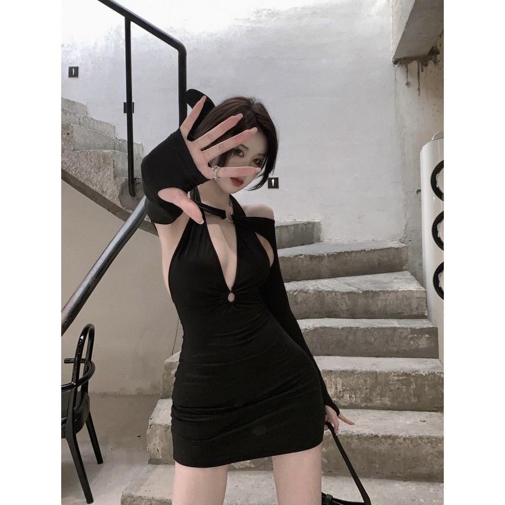 Pure Desire Neck Dress Women's Autumn Design Sense Niche Skirt Sexy Spice Girl Bottoming Hip Long Sleeve Short Skirt