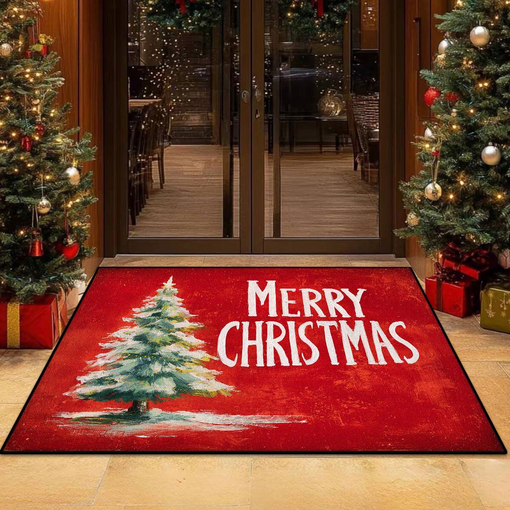 Christmas Tree Pattern Non-slip Entrance Door Mat Easy Cleaning Large Size Living Room Rugs Soft Red Green Room Decor Carpet