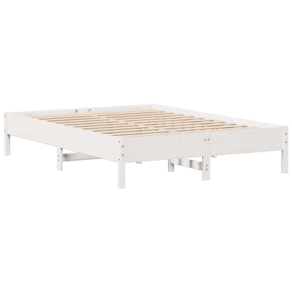 Vidaxl Bed Frame Without Mattress, White, 140X190 Cm, Solid Pine Wood