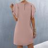 Spring Summer Women's Double-layer Lotus Sleeve O-Neck Short Sleeve Pocket Dress