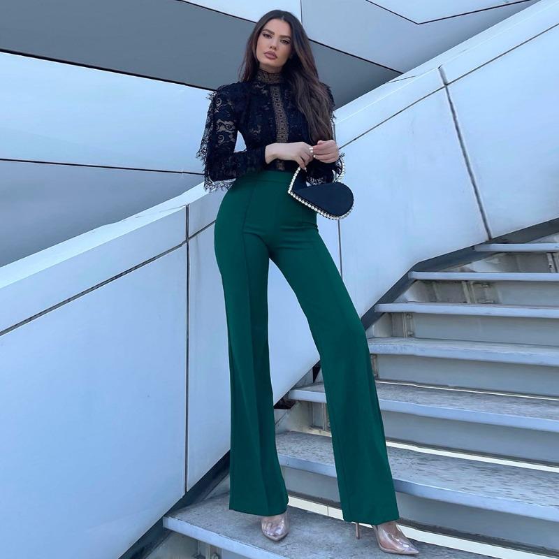 DICFY Women's Fashion Casual Solid Color Print Pants & Capris