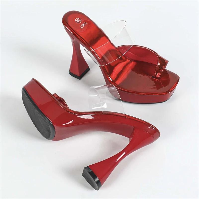 Summer Street Style PVC Transparent Clip Toe Women Slippers High Heels Platform Wedding Party Shoes Zapatos De Mujer