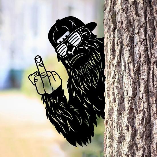 Peeping Sasquatch Metal Sign Middle Finger Animal Silhouette Sign Peaking-a-Boo Sasquatch Sign