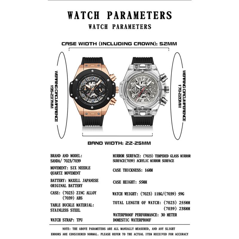 SANDA Brand Luxury Watch Men Wrist Watches Multifunction Sports Waterproof Luminous Sports Casual Clock Men Quartz Watches