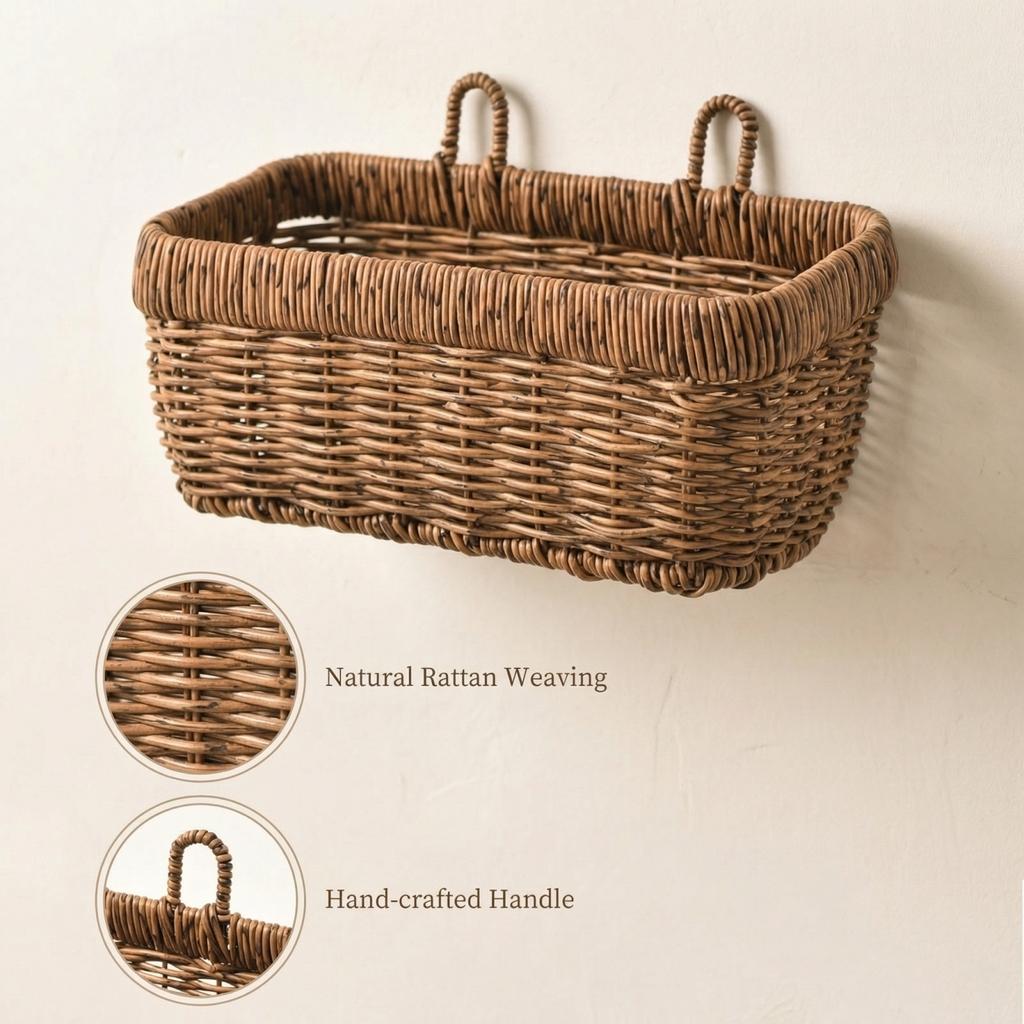 Hand-woven Wall-mounted Storage Basket, Made Of Plastic Imitation Rattan, Creative Decorative Storage Basket For Indoor Walls.