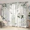 2PC White Floral Bird Hanging Basket Sheer Curtains - Serene Garden-Themed Print Window Drapes for Living Room Bedroom Decor