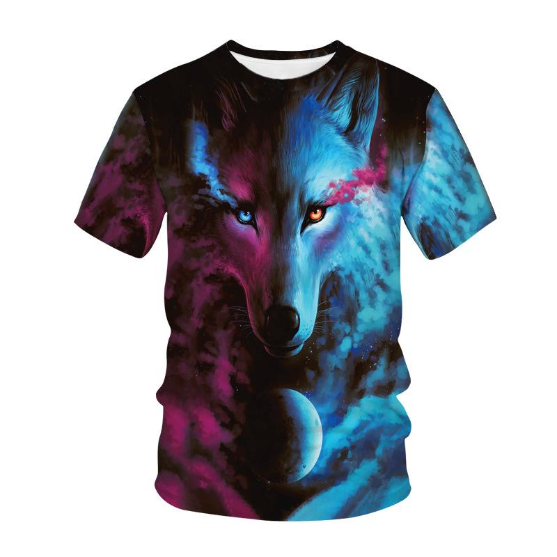 Summer Fashion Creative Wolf 3D Printed Loose Men's Short Sleeved Personalized Top