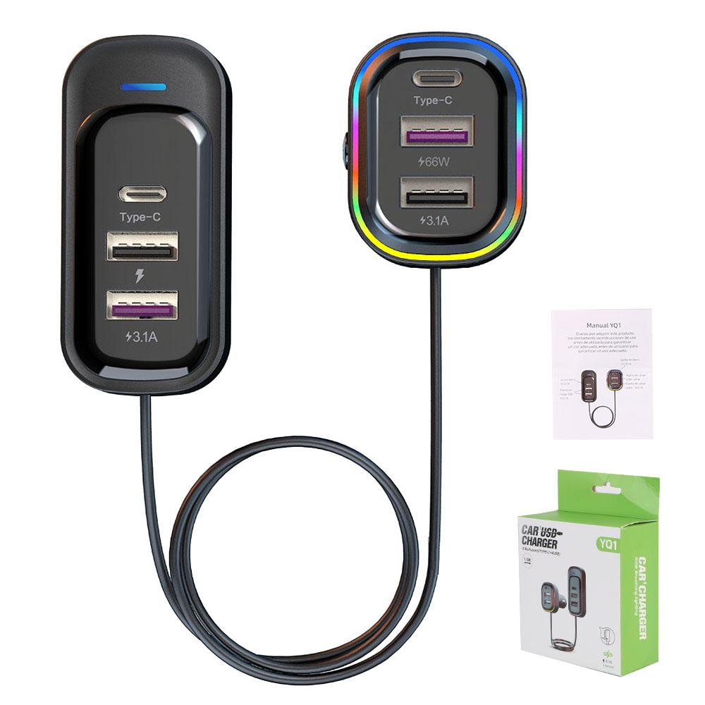 

Расширение для сверхбыстрой зарядки Type-C 66 Вт, многофункциональное зарядное устройство для мобильного телефона PD QC3.0, автомобильное зарядное устройство с задним USB-интерфейсом чёрный