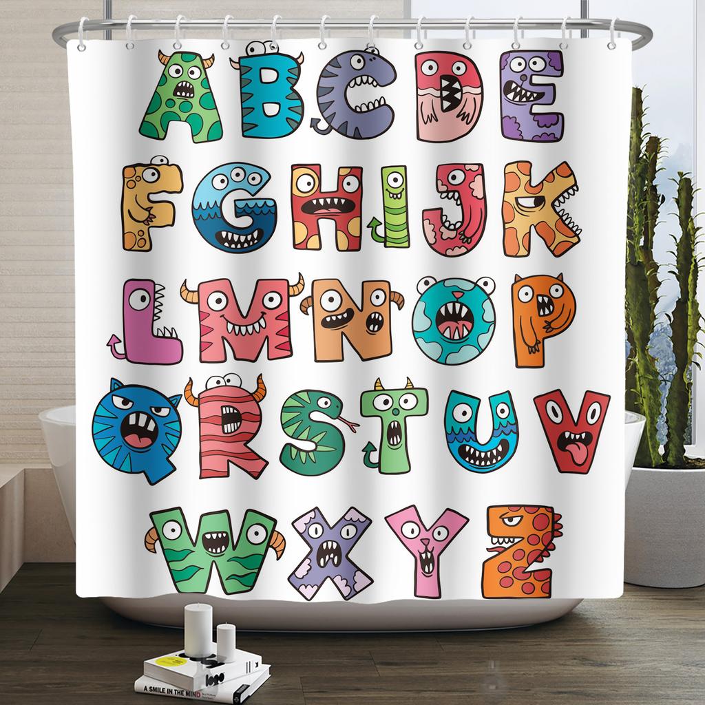 Cartoon Shower Curtain for Bathroom Kids Rainbow Cloud Sun Stars Flower Unicorn Cute Animals Waterproof Bath Curtain Home Decor