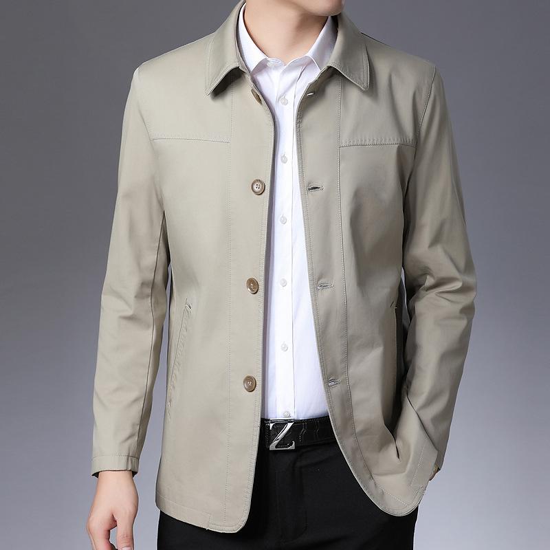 

Men s 100% Cotton Trench Coat: Business Casual Lapel Jacket for Middle-Aged Men - Spring/Autumn Thin Outerwear 4XL легкие хаки