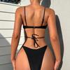Set Bikini Nero Senza Schiena Stile Europeo e Americano - Costume da Bagno Sexy a Tre Pezzi
