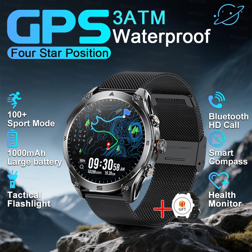 Military Grade GPS Smart Watch 1000mAh Battery 10ATM Waterproof Bluetooth Call AMOLED HD Men Sports Smartwatch  New