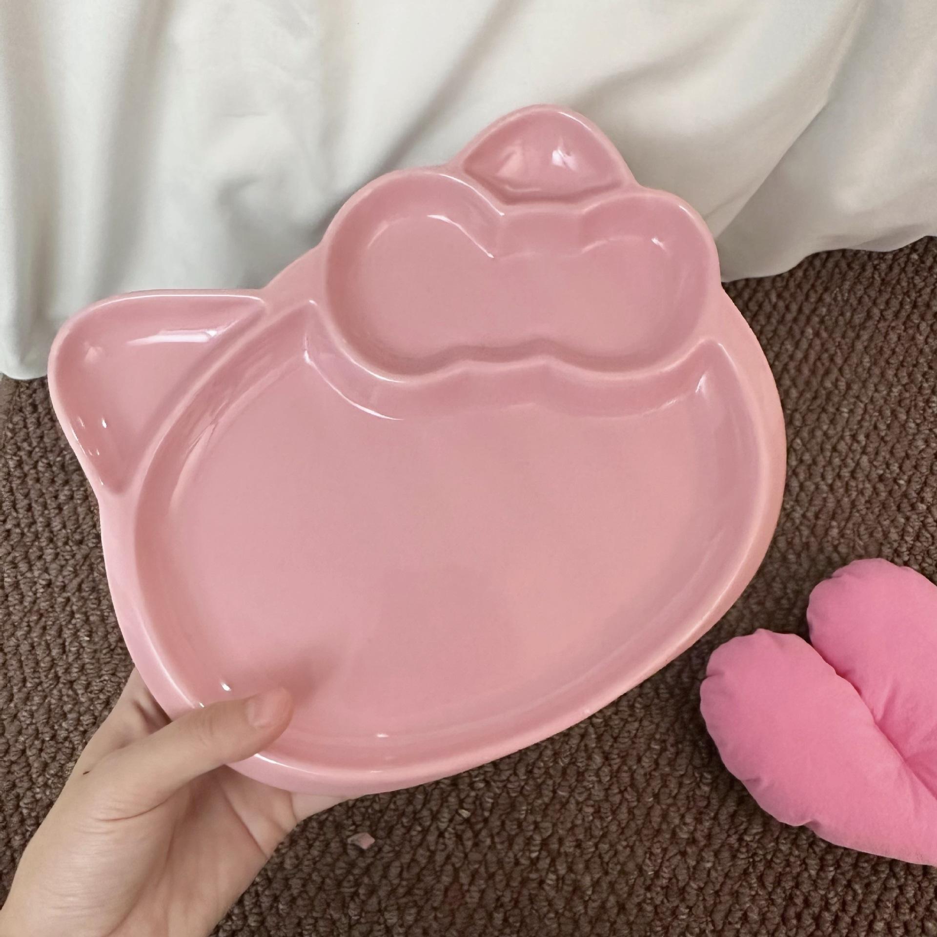 Cute Cartoon Cat Ceramic Creative Grid Tableware High Value Breakfast Fruit Salad Posing Irregular Plate