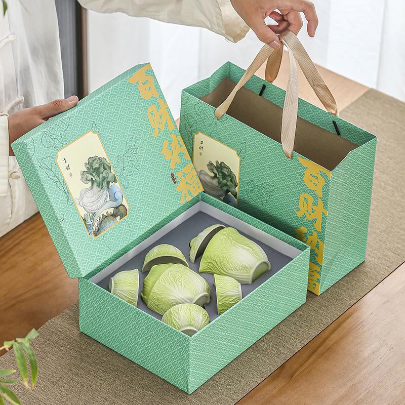 Baicai Nafu Ceramic Kung Fu Tea Set Gift Box Household Tea Can Mid-Autumn Festival National Day Business Souvenir