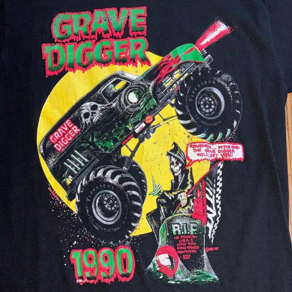 1990 Grave Digger Monster Truck Cotton Black Unisex T-shirt Vtg S-5XL Unisex T-Shirt XXXXL