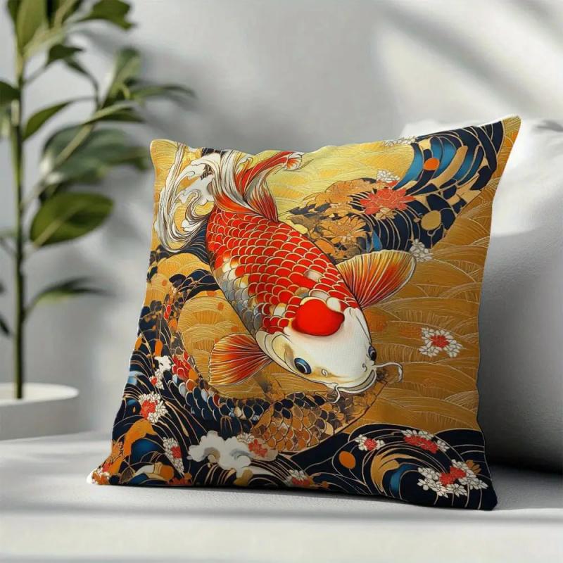 Vikama Traditional Japanese-Style Koi Pillowcase, Suitable For Decorating Living Rooms, Bedrooms, And Offices