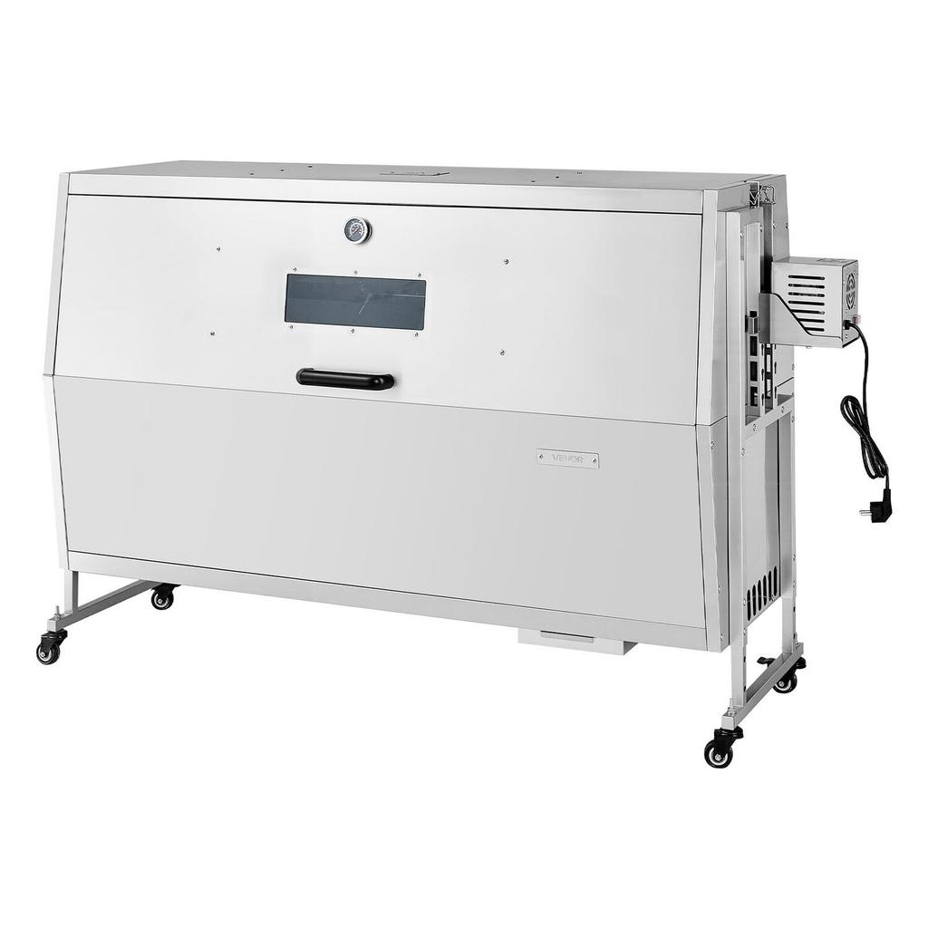 Rotisserie Grill, 38W BBQ Outdoor Pig & Lamb Spit Roaster, Charcoal Spit Roaster with 60 Kg Capacity, Wheels & 4-Level Height, Stainless Steel