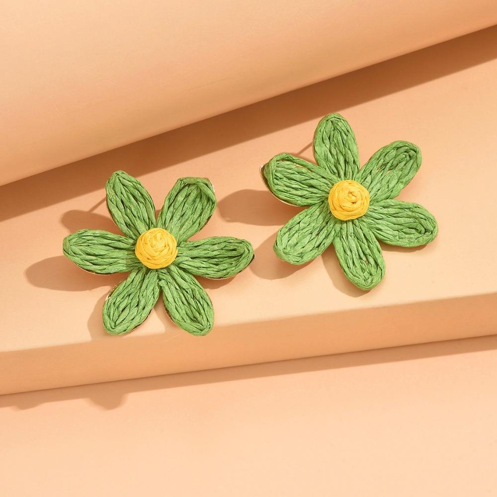 Raffia Sunflower Earrings Ethnic Style Flower Stud Earrings Weaved Ear Accessories  Vacation
