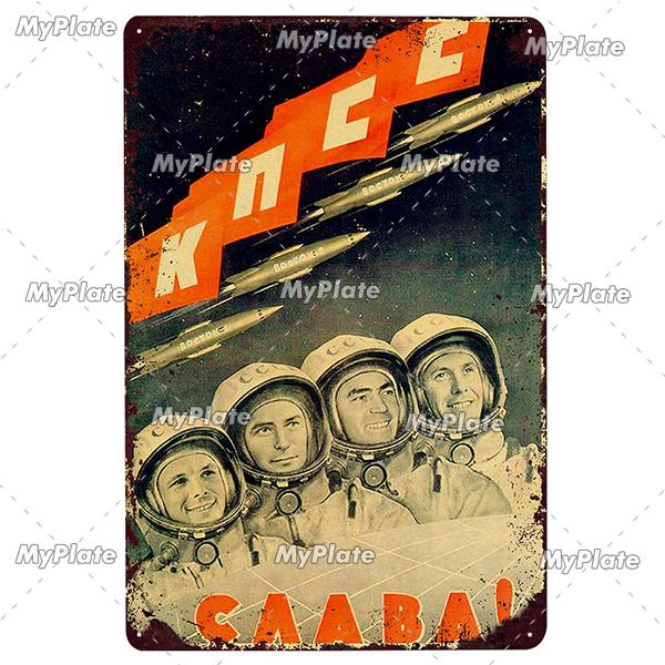 Vintage Russian Metal Sign Plaque Tin Sign CCCP Plate Wall Decor For Bar Club Man Cave The Space Race Poster
