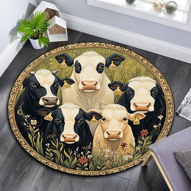 

Cows in a Garden Round Area Rug,Carpet Rug for Living Room Bedroom Sofa Playroom Decor,Non-slip Floor Mat 80cmx80cm