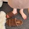 Thick-bottomed Boken Fluffy Slippers for Women's Outerwear One-word Drag with Fleece To Keep Warm 2025 New Autumn and Winter Retro Cotton Slippers