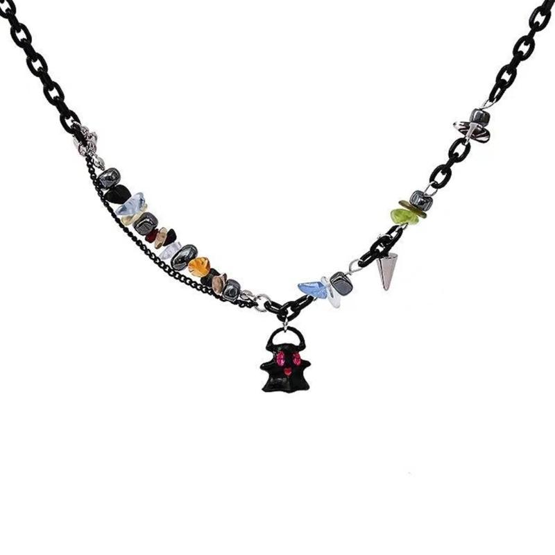 Adjustable Collarbone Chain Colorful Specter Pendant Necklace Stylish Beaded Bracelet Perfect for Fashion Enthusiasts