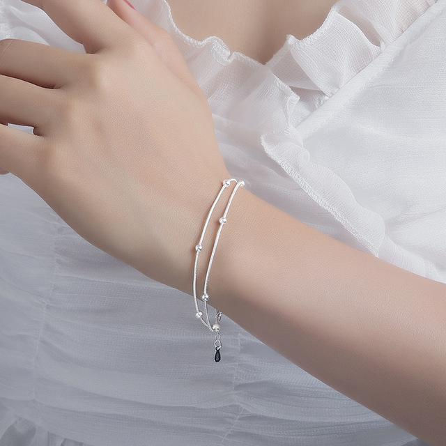 Fashion New Women Fine Jewelry 925 Sterling Silver Beads Bracelet & Bangle Charm Bracelet Adjustable Wedding Gift