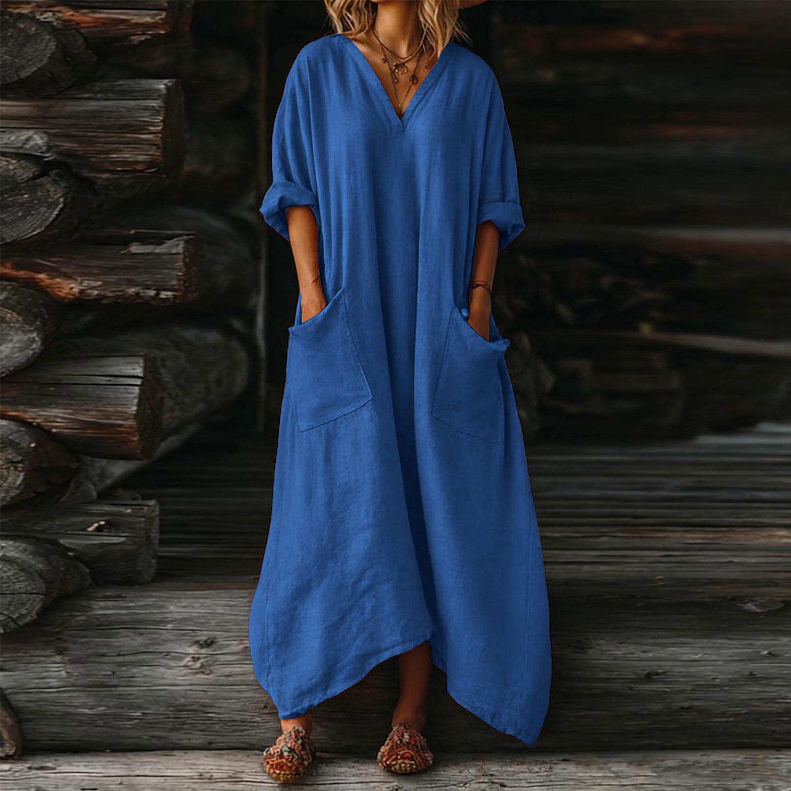 

Women s V-neck Long Dress With Pockets L