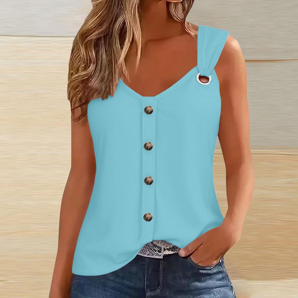 2026 Summer Women's Sleeveless Spaghetti Strap Buttoned Fashion T-Shirt Vest
