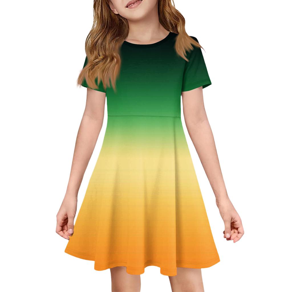 Girl Summer Dress Color & Print Short Sleeve Dress With Pocket Casual Dress Shorts Sleeve Party Dress Easter Day