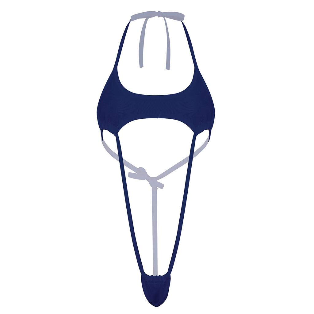 Einteiliger Neckholder-Bikini-Badeanzug für Damen mit selbstbindendem G-String-Tanga-Body