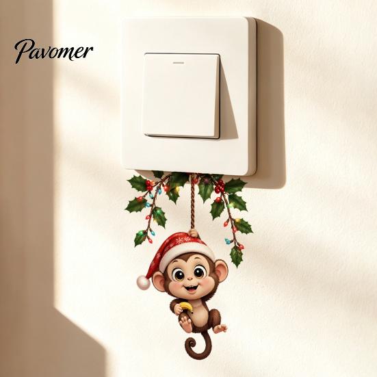 Creative Wall Ornaments Cute Hanging Monkey Switch Sticker for Christmas/Halloween Decor, Self-Adhesive Light Sticker, Removable PVC Halloween Socket