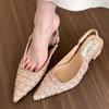 2025 spring new pointed sequined thick heel non-slip sandals women's spring and summer bag head rear empty shallow mouth casual women's sandals