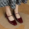 Buty Mary Jane Bordowe Kwadratowy Nosek Skórzane Buty Damskie Retro Lakierowane Buty Chaussure Femme Czółenka na Niskim Obcasie