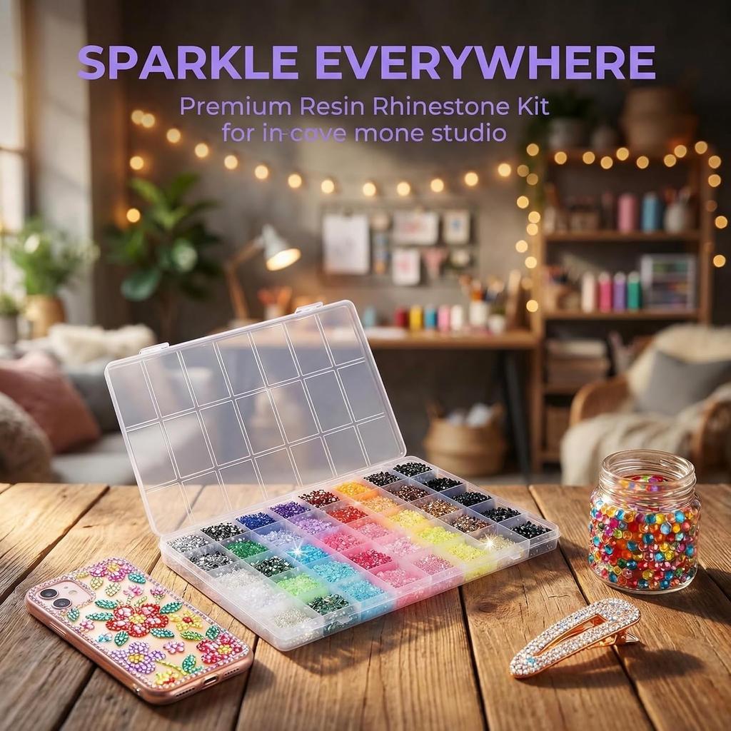 Bedazzle Resin Rhinestone Kits,3mm Flatback Rhinestones Kit for Bedazzling with Glue Craft Tools,DIY Decoration Gems Kit  (40 Colors)