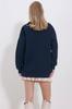 Women's Sweatshirt New Season Fashion Navy Blue Crew Neck 3 Thread Embroidered Oversize Sweatshirt
