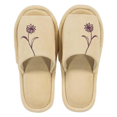 Senko Sway Slippers, One Size Fits All, Beige, Floral Embroidery, Washable, Toilet Slippers, 61662