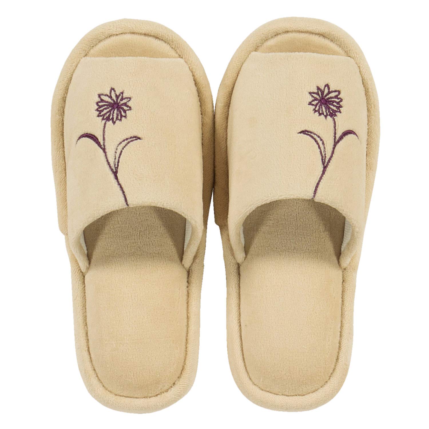 

Senko Sway Slippers, One Size Fits All, Beige, Floral Embroidery, Washable, Toilet Slippers, 61662