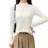 Women's Black Slim-Fit Long Sleeve Mid-Neck Top for Spring/Autumn