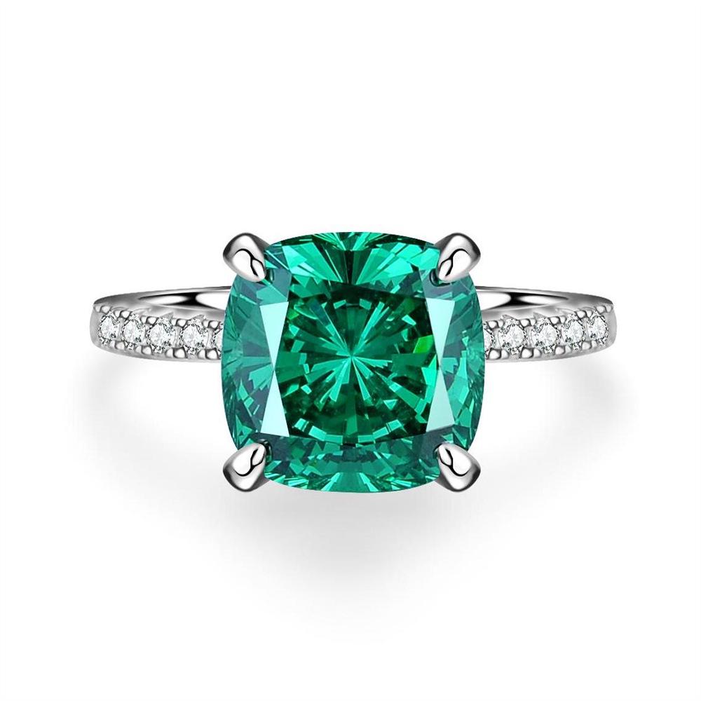 Smaragd Pagodenschliff 925 Sterlingsilber Ring mit Grünem Diamant Eisblume Edelstein