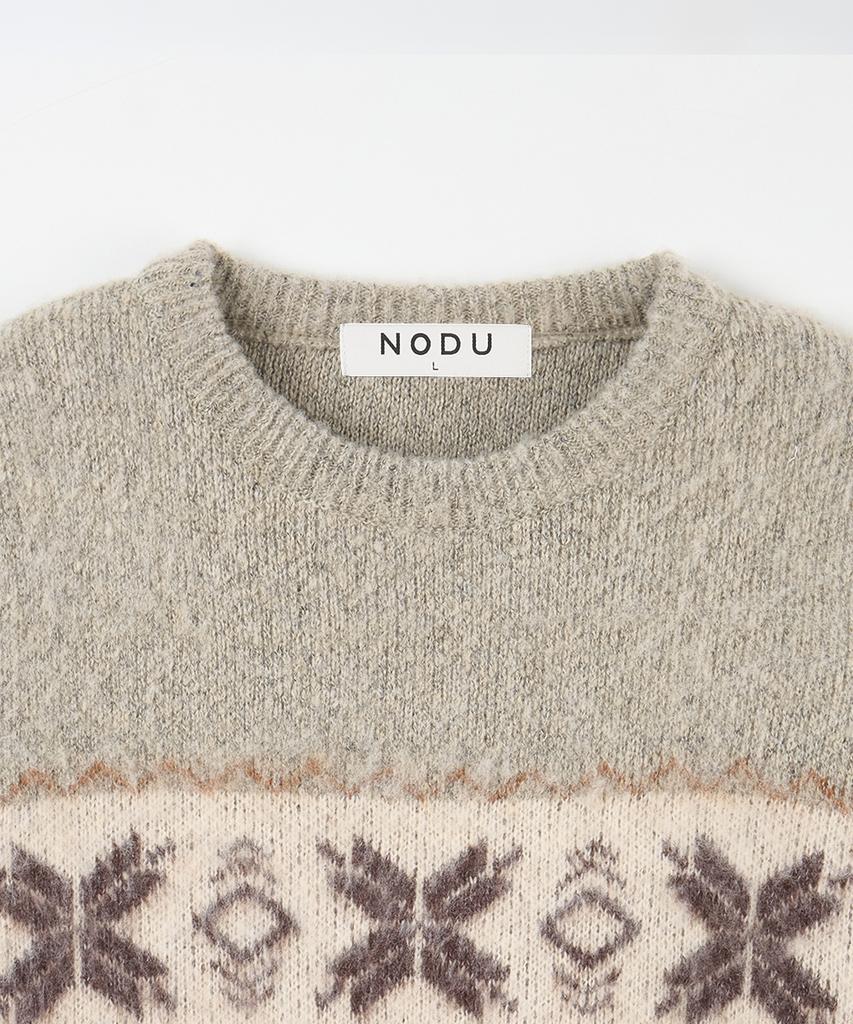 NODU Snow Nordic Snowflake Round Knit [Beige]