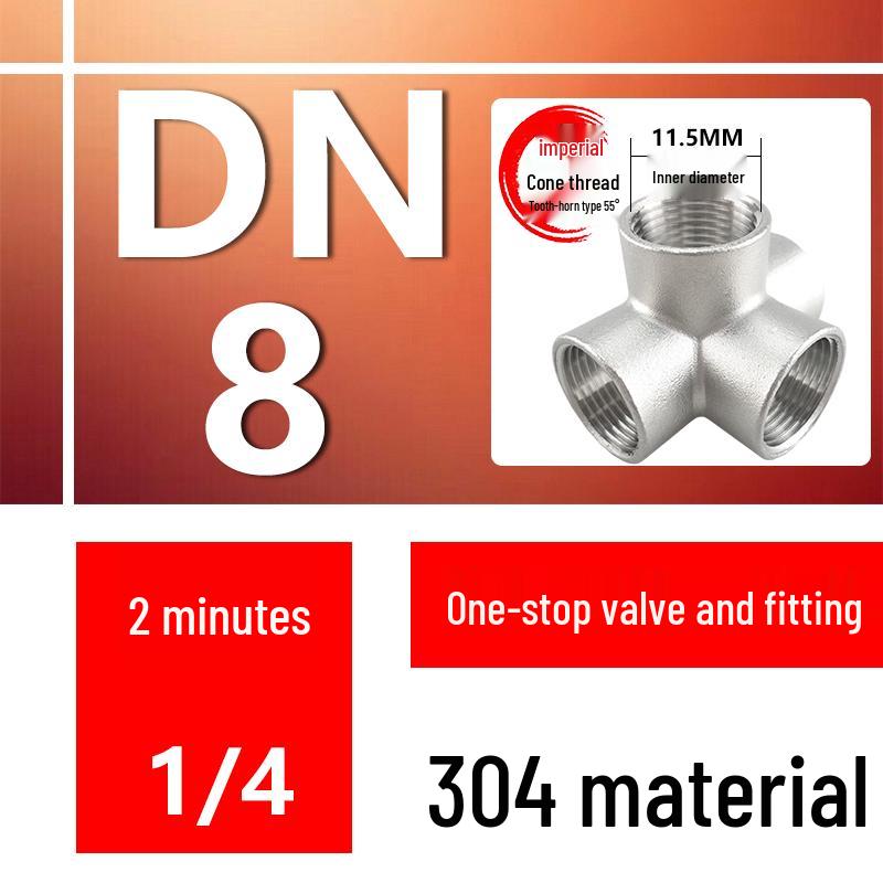 304 Stainless Steel Internal Threaded 3D Tee and Four/Five-Way Connector, DN25 Water Pipe Fittings