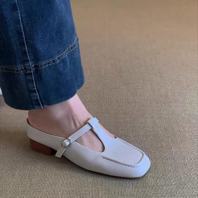 Sheepskin Version~ Small Inner Height Increase Pink Bag Head Slippers Women's 2025 Summer New Square Head One-pedal Muller Shoes