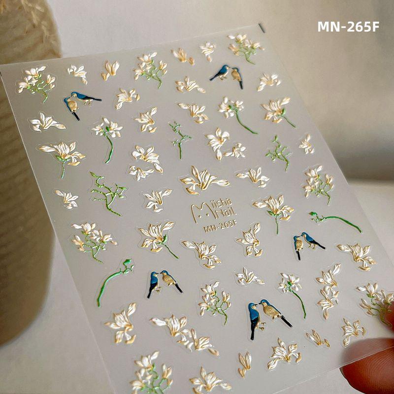 

New Arrival Hand-Painted Orchid Nail Stickers National Style Elegant with Adhesive Tape Bird Flower Three-Dimensional Relief Nail Decorative Sticker Orchid embossed sticker MN265F
