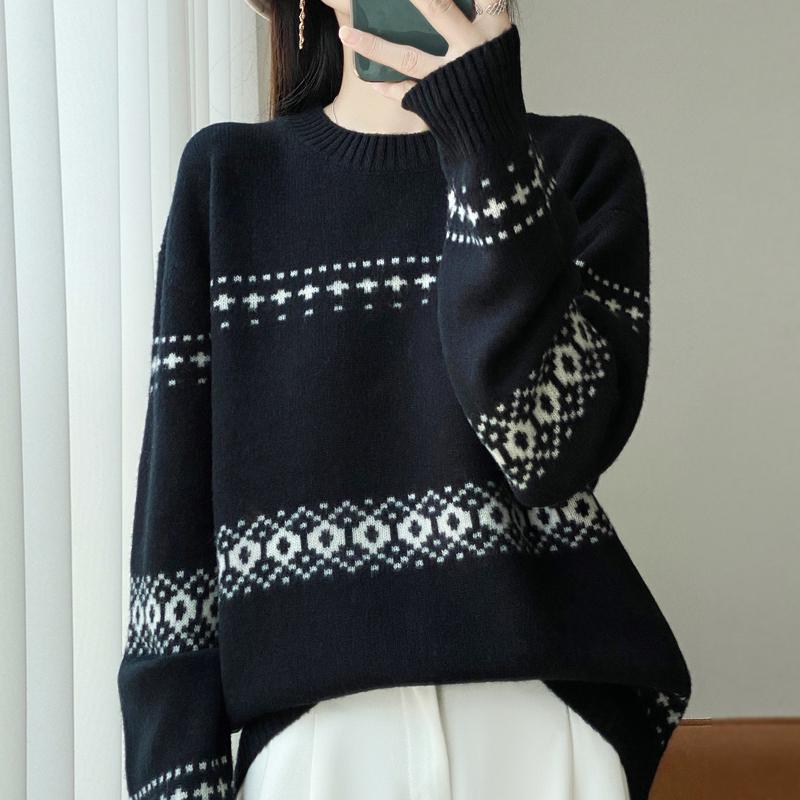 Women Sweater 100% Wool TIDENOVEL O-neck Knit Pullover Thick Winter Jumpers Female Knit Tops