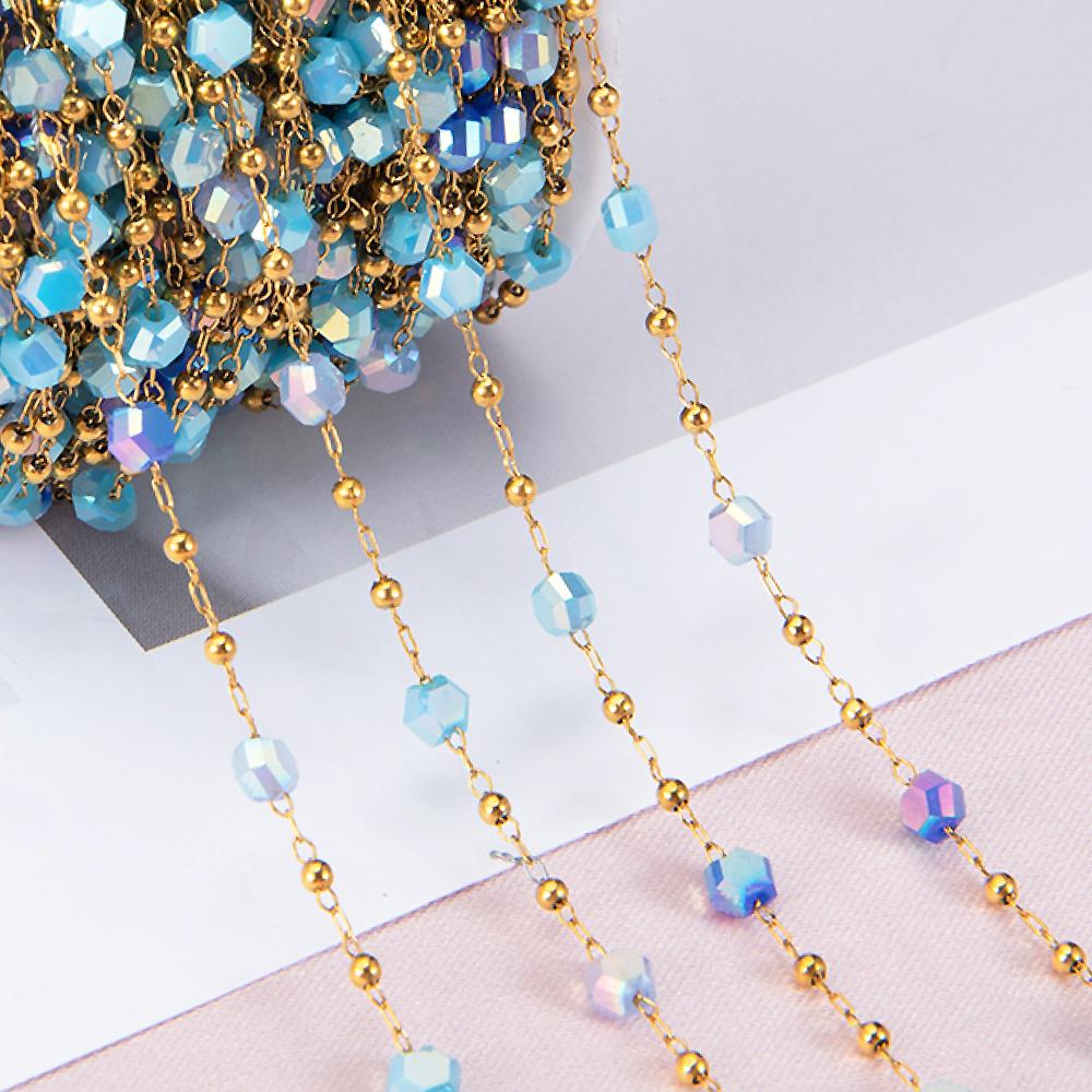 1meter Crystal Bead Stainless Steel Chain Blue Natural Stone Beaded Sweater Chain Supplies Necklace Bracelet Jewelry Making DIY