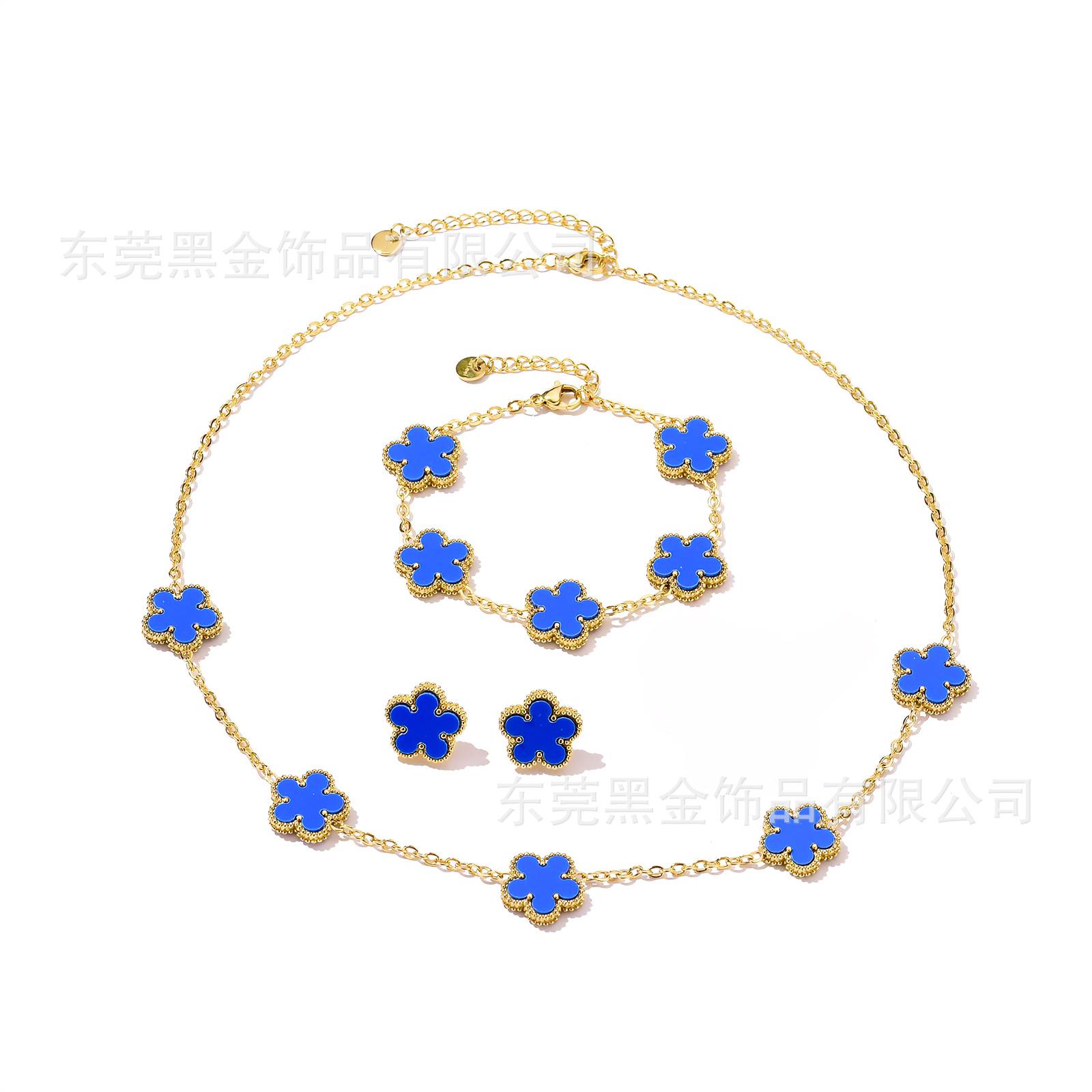 

Ожерелье из титановой стали с пятью цветками и пятью лепестками, браслет с пятью цветками, серьги, комплект невыцветающих украшений в виде пятилистного клевера 18K