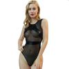 Sex underwear mesh perspective one-piece pajamas seduction back zipper patent leather shapewear swimsuit nightclub uniform