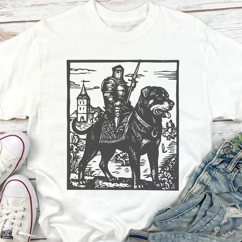 Knight Rottweiler Rider Vintage T-shirt, Retro 90s Graphic Tee